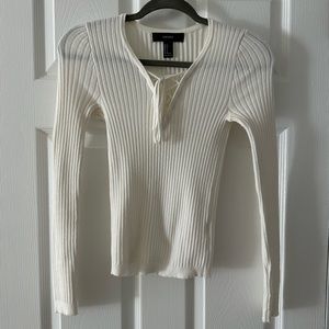 White / Cream Criss Cross Long Sleeve V-Neck Sweater